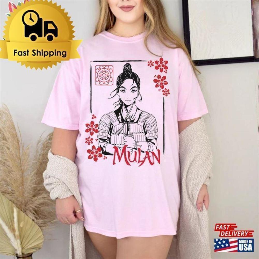 Disney Mulan Floral Ink Portrait Retro Magic Kingdom WDW Movie Fan Gift T-Shirt